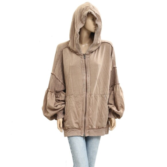 Free People Oversized Ribbed Sweatshirt Top Balloon Sleeve Slouchy S NWD 283631 - Picture 1 of 11